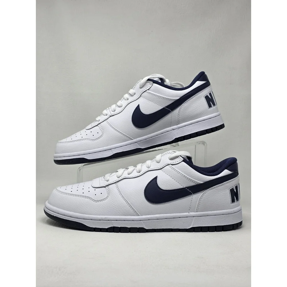 Nike Big Nike Low Size 11.5 Mens White Midnight Navy Basketball 355152-140 New